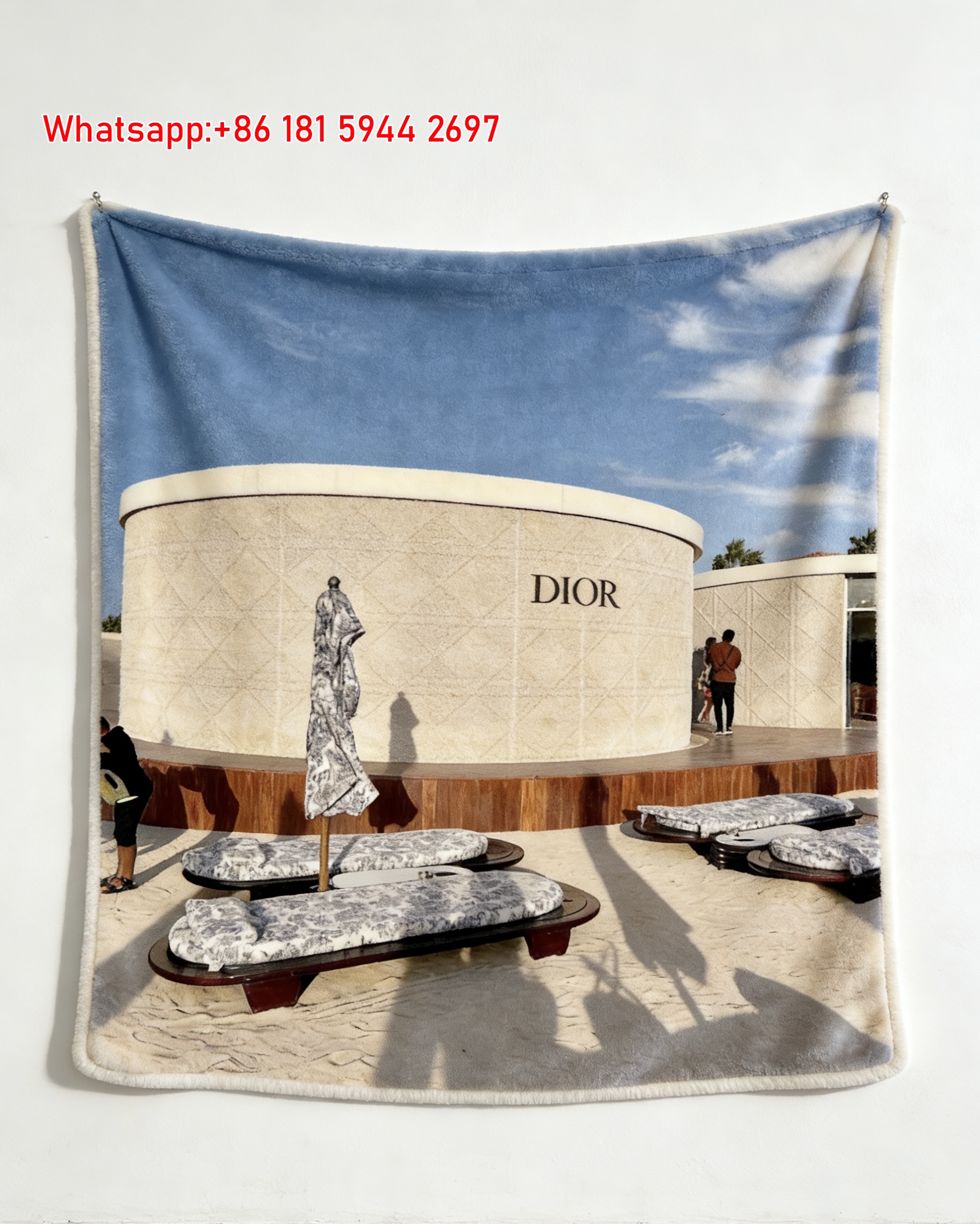 Dior Beach Store Building Flannel Sofa Throw Blanket D379